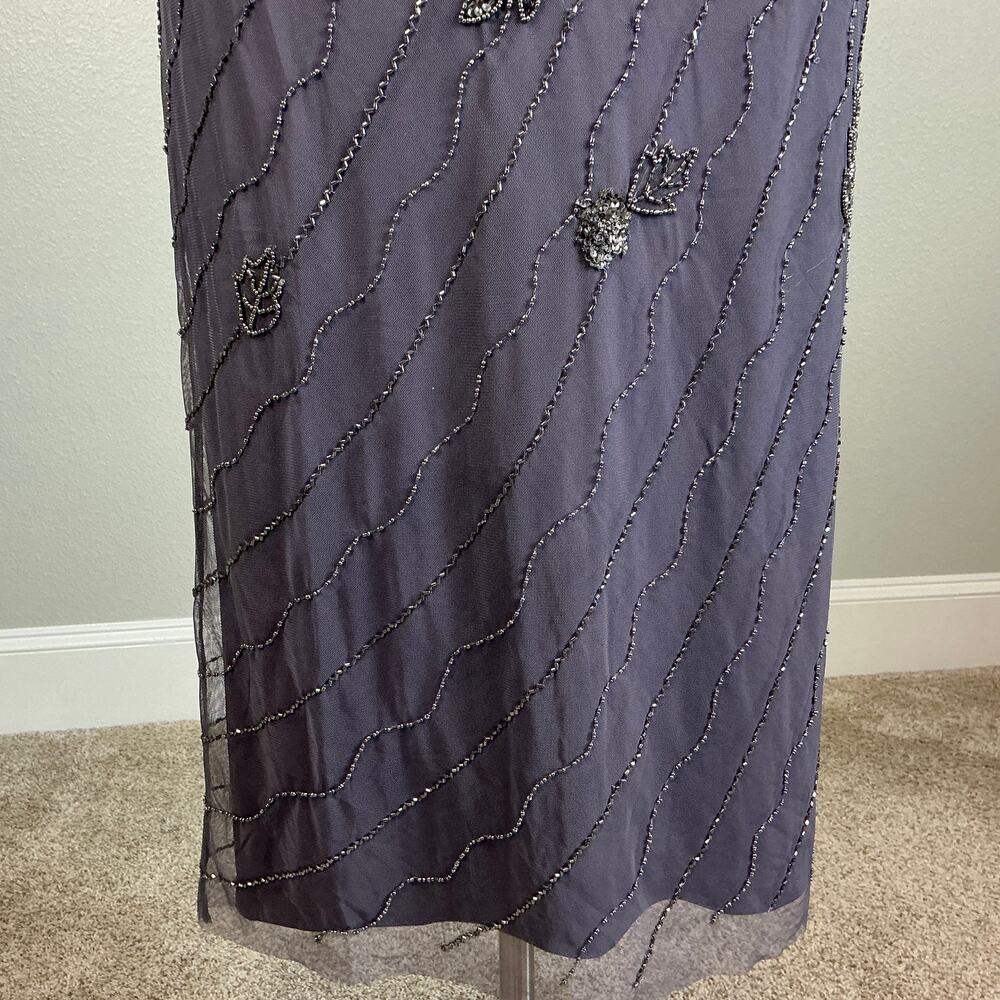 Adrianna Papell Beaded Short Flutter Sleeve Midi Sheath Gown Gray Size 14 Dress - Picture 9 of 13
